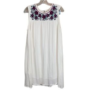 Miami Purple Floral White Sleeveless Lined Dress Size Small